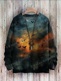 FOESCE Halloween Ghost Black Cat Art Pattern 3D Printed Men's Knitted Pullover Winter Unisex Casual Warm Knit Pullover Sweater ZZM65