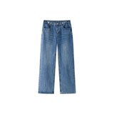 FOESCE HanOrange 2025 Early Spring Loose Straight Jeans Women Cotton Denim Pants Blue