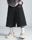 FOESCE Harajuku Embroidery Pattern Hip Hop Retro Black Gym Basketball Shorts Sweatpants Y2k Shorts Men Fashion Denim Shorts Streetwear