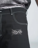 FOESCE Harajuku Embroidery Pattern Hip Hop Retro Black Gym Basketball Shorts Sweatpants Y2k Shorts Men Fashion Denim Shorts Streetwear