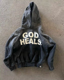 FOESCE Harajuku Oversized Street Vintage Streetwear God heals Painting Printed Hoodies Women Sweatshirt 2025 New Y2k Tops Men Clothing