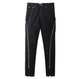 FOESCE Harajuku Sashes Zipper Decorate Vibe Style Black Cargo Pants for Men High Street Straight Casual Baggy Oversized Unisex Trousers