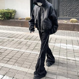 FOESCE Harajuku Sashes Zipper Decorate Vibe Style Black Cargo Pants for Men High Street Straight Casual Baggy Oversized Unisex Trousers
