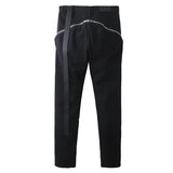FOESCE Harajuku Sashes Zipper Decorate Vibe Style Black Cargo Pants for Men High Street Straight Casual Baggy Oversized Unisex Trousers