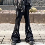 FOESCE Harajuku Sashes Zipper Decorate Vibe Style Black Cargo Pants for Men High Street Straight Casual Baggy Oversized Unisex Trousers