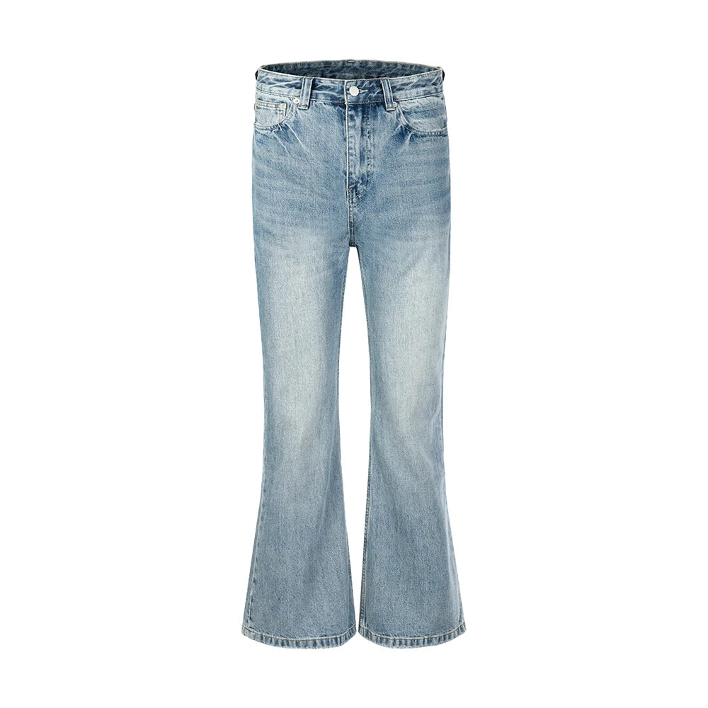 FOESCE Harajuku Streetwear Washed Vintage Solid Jeans Men's Y2K Straight Baggy Flare Pants Unisex Oversized Casual Denim Trousers