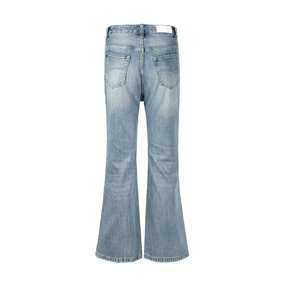 FOESCE Harajuku Streetwear Washed Vintage Solid Jeans Men's Y2K Straight Baggy Flare Pants Unisex Oversized Casual Denim Trousers