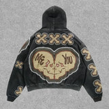FOESCE Harajuku Stylish Retro Skull Print hoodies women graphic American y2k top oversized hoodie Couples streetwear goth women clothes