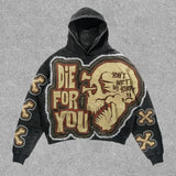 FOESCE Harajuku Stylish Retro Skull Print hoodies women graphic American y2k top oversized hoodie Couples streetwear goth women clothes