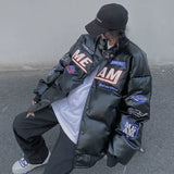 FOESCE Harajuku new american style baseball jacket oversized leather motorcycle jackets women thick cotton winter coat women down coats