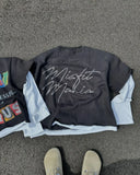FOESCE Harajuku vintage High Street long sleeve splicing jumper letter print long sleeve men Y2k casual loose streetwear sweatshirt