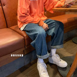 FOESCE Spring and autumn jeans men's loose straight black pants Korean fashion brand versatile wide leg pants roupas streetwear hiphop