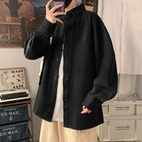 FOESCE Pure white Long Sleeve Shirt Men's youth loose large fashion simple casual shirt autumn and winter solid color coat Cotton 100%
