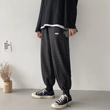 FOESCE New men and wild self-cultivation personality stitching retro plaid casual nine overalls pantalon hombre