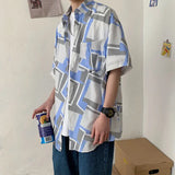 FOESCE Summer Short Sleeve Shirt Men's half Sleeve inch Shirt trend cat print student loose casual Shirt trend shirts