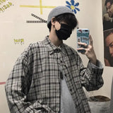 FOESCE Ootdstudio Korean ins versatile Plaid loose oversize long sleeve shirt for men and camisa masculina gray shirts 2025