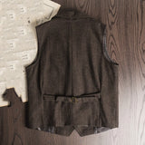 FOESCE Men's Retro Herringbone Pattern Vest Men's Suit Collar Vest Slim-fit Tweed Vest Wedding Vest Men