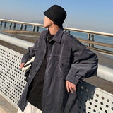 FOESCE Rocking k Corduroy Men Shirts For Men Clothing Harajuku Black Shirt Korean Style Men Shirt Long Sleeve Vintage Clothes 2025