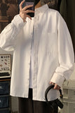 FOESCE Pure white Long Sleeve Shirt Men's youth loose large fashion simple casual shirt autumn and winter solid color coat Cotton 100%