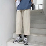 FOESCE Streetwear Mens Korean Fashions  Pants Wide Leg Joggers 2025 Mens Khaki  brown  Black  Loose Japan Style Straight Pants