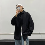 FOESCE Shirt Korean versatile Autumn New Korean Fashion Men's White Shirt Casual Long Sleeved Shirts Black Loose Social Button Shirt