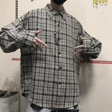 FOESCE Ootdstudio Korean ins versatile Plaid loose oversize long sleeve shirt for men and camisa masculina gray shirts 2025