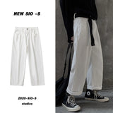 FOESCE White Street jeans wide leg pants men's straight tube loose Korean fashion ruffian handsome oversize high Street quarter men