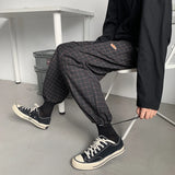 FOESCE New men and wild self-cultivation personality stitching retro plaid casual nine overalls pantalon hombre