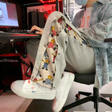 FOESCE Cartoon pants men's autumn loose vibe high street casual pants spring and autumn Korean version Trend Sports straight tube wide