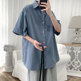 FOESCE Summer loose short sleeve shirt Korean solid color 5 / 5 sleeve shirt student fashionable and handsome inch coat shirts