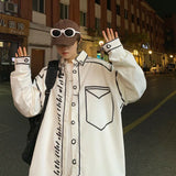 FOESCE Hand painted graffiti shirt men's design sense of minority advanced sense of leisure Hong Kong style shirt hiphop fried Street