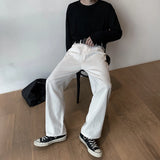 FOESCE White Street jeans wide leg pants men's straight tube loose Korean fashion ruffian handsome oversize high Street quarter men