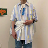 FOESCE Summer Short Sleeve Shirt Men's half Sleeve inch Shirt trend cat print student loose casual Shirt trend shirts