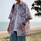 FOESCE brand shirt men's couple's Hawaiian Flower short sleeve coat fashion Korean summer quarter sleeve harajuku shirts for men 2025