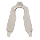 FOESCE Women Sexy Turtleneck Long Puff Sleeve Knitted Sweater Arm Warmers Backless Knitwear Pullover Crop Top