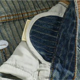 FOESCE Heavy chunky jeans men vintage do old wash dark vertical texture of loose straight leg denim pants
