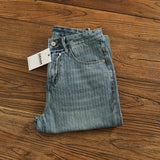 FOESCE Heavy chunky jeans men vintage do old wash dark vertical texture of loose straight leg denim pants