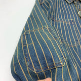 Heavyweight Washed Denim Men Shirt Retro Spring Autumn 100% Cotton Vertical Stripped Male Long Sleeve Jeans Coat Loose Workwear