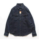 Heavyweight Washed Denim Men Shirt Retro Spring Autumn 100% Cotton Vertical Stripped Male Long Sleeve Jeans Coat Loose Workwear
