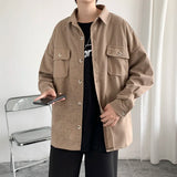 Hanbok Retro Thick Woolen Shirt, Men's Autumn and Winter Long-sleeved Brown Lapel Top, Casual Loose Harajuku Couple Suit