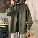 FOESCE Pure white Long Sleeve Shirt Men's youth loose large fashion simple casual shirt autumn and winter solid color coat Cotton 100%