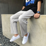 FOESCE Korean version Pleated Straight Pants Men's NEW Fashion Elastic Waist Casual Pants Men Streetwear Ice Silk Trousers Mens Pants