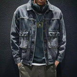 FOESCE High Quality Men's Denim Jacket Pockets Decors Fashion Spring Autumn Jacket Coat Trendy Retro Style Loose Fit Denim Clothes Top