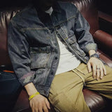 FOESCE High Quality Men's Denim Jacket Pockets Decors Fashion Spring Autumn Jacket Coat Trendy Retro Style Loose Fit Denim Clothes Top