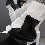 High Quality Nail Bead Stitching Shirt Men's Camisa Social Masculina Trend Brand Fashion Black White Leather Patchwork Shirts