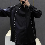 High Quality Nail Bead Stitching Shirt Men's Camisa Social Masculina Trend Brand Fashion Black White Leather Patchwork Shirts