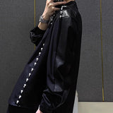 High Quality Nail Bead Stitching Shirt Men's Camisa Social Masculina Trend Brand Fashion Black White Leather Patchwork Shirts