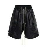 FOESCE High Street Cleanfit Wide Leg Matte Coated Cargo Shorts for Men Loose Baggy Summer Drawstring Shorts Oversize Knee Length Pants