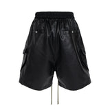 FOESCE High Street Cleanfit Wide Leg Matte Coated Cargo Shorts for Men Loose Baggy Summer Drawstring Shorts Oversize Knee Length Pants