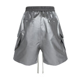 FOESCE High Street Cleanfit Wide Leg Matte Coated Cargo Shorts for Men Loose Baggy Summer Drawstring Shorts Oversize Knee Length Pants